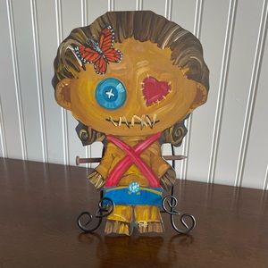 Artist Signed Hand Painted Wooden Girl Voodoo Doll Halloween Decor